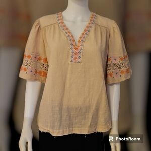 Cream Embroidered Raw Hem Boho Cotton Swing Festival Tunic